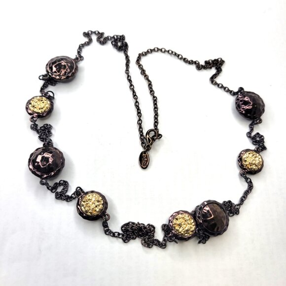 Long Necklace Round Beads Bronze Gold Hues with Earrings - Picture 1 of 11